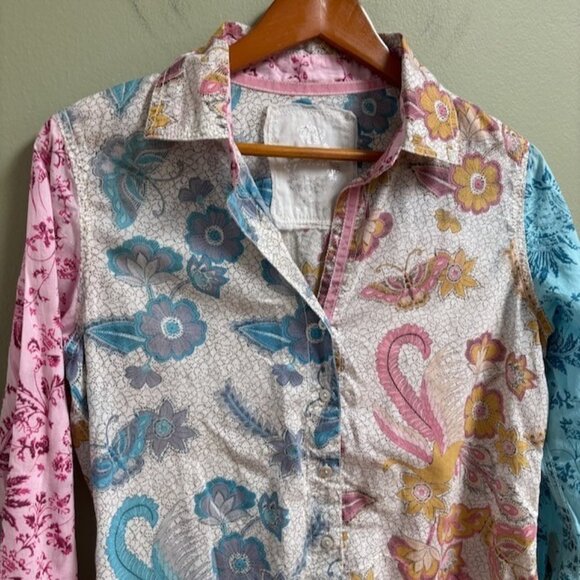 Cino Womens Patchwork Artsy Button Up Shirt Size XS Boho Hippie Festival Paisley - Picture 2 of 10